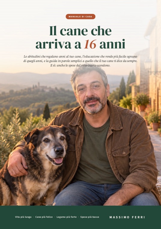 La copertina del libro: Il cane che arriva a 16 anni, di Massimo Ferri